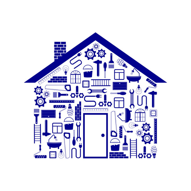 Haus in Form von Werkzeugen zur Reparatur in blau - Vektor, Bild