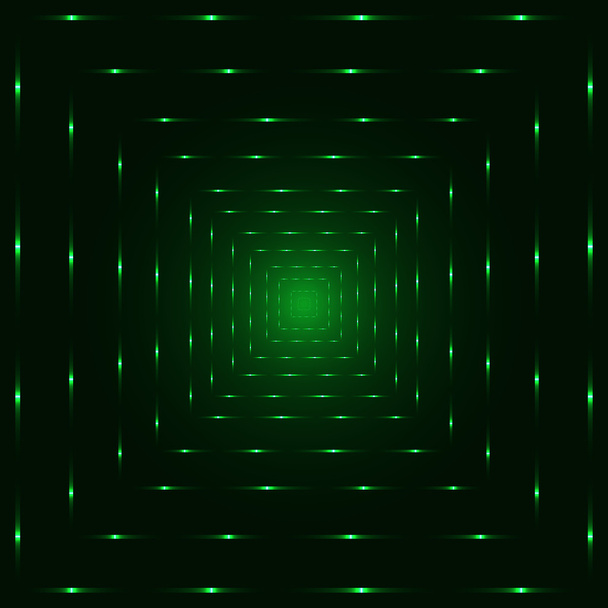 Green neon laser perspective tunnel - Vector, Image