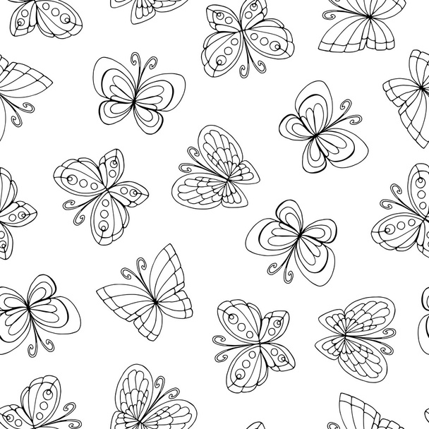 Vector seamless pattern with hand drawn isolated butterflies on  - Vetor, Imagem