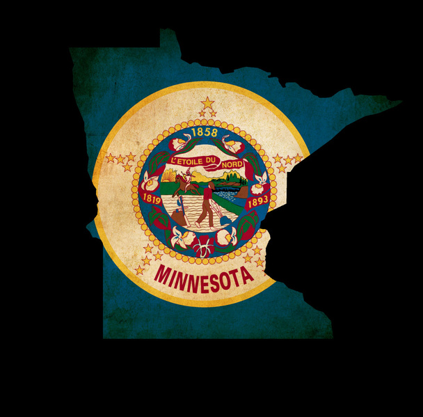 Mapa del estado de Minnesota con bandera de efecto grunge
 - Foto, imagen