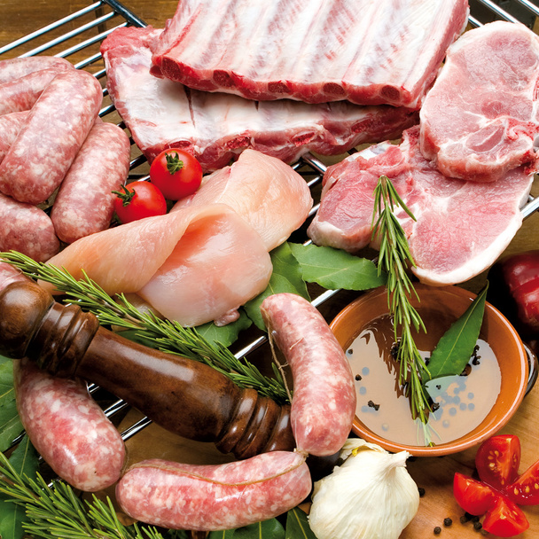 Composizione di carne di cucina alimentare, ingrediente per mangiare
 - Foto, immagini