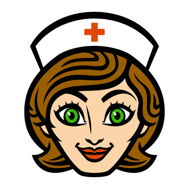 Νοσοκόμα χαμογελαστή γυναίκα γελοιογραφία νοσοκομείο ιατρική περίθαλψη εικονίδιο του φορέα - Διάνυσμα, εικόνα