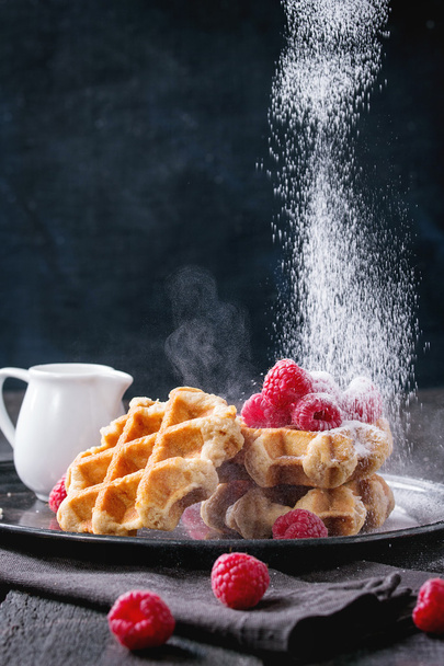 Belgian waffles with raspberries - Foto, Imagem