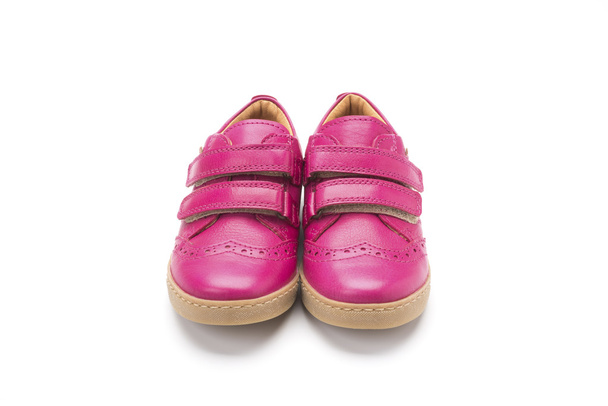 白地にピンクのベルクロ子供靴 - 写真・画像