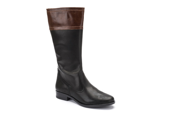 brown and black leather childrens boot on white background - Photo, Image