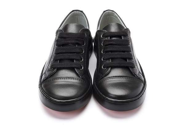 Boys black school shoes on a white background - Photo, Image
