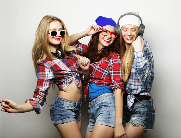 Three stylish sexy hipster girls best friends. - Foto, Imagen