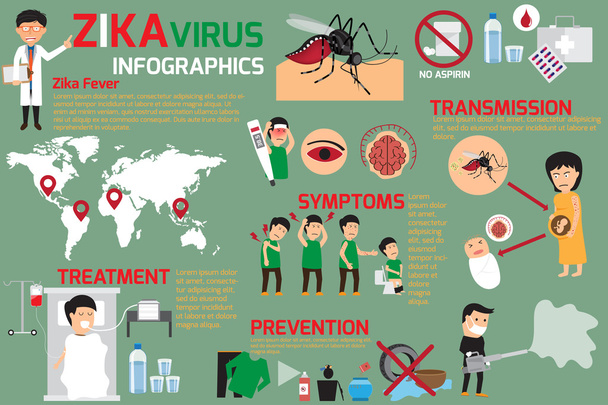 ΖΗΚΑ ιού infographic στοιχεία, μετάδοση, πρόληψη. - Διάνυσμα, εικόνα