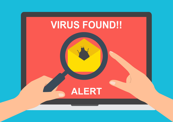 Εντοπίστηκε ιός που βρέθηκε στο συνημμένο υπολογιστή στο φορητό με ηλεκτρονικό ταχυδρομείο - Διάνυσμα, εικόνα