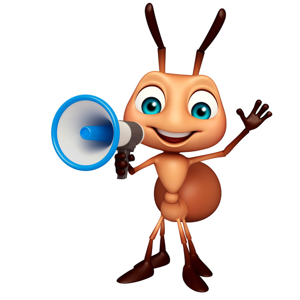 διασκέδαση μυρμήγκι χαρακτήρα κινουμένων σχεδίων με μεγάφωνο - Φωτογραφία, εικόνα