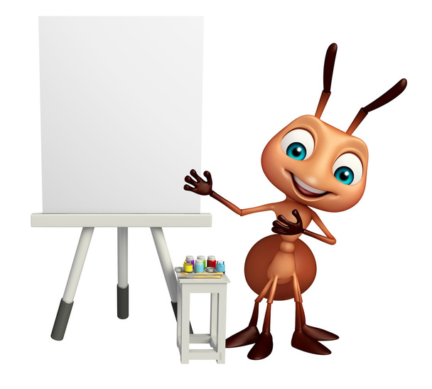 roztomilá kreslená postavička mravence s bílou tabuli - Fotografie, Obrázek