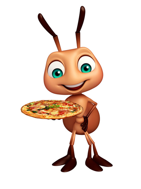 Hormiga personaje de dibujos animados con pizza
 - Foto, Imagen