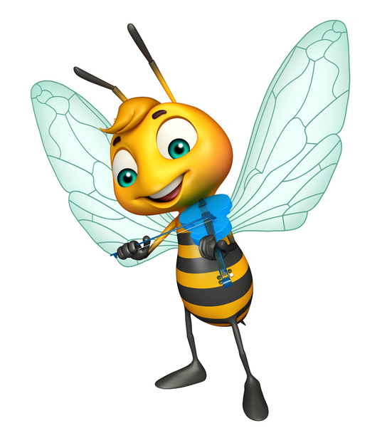 aranyos méh rajzfilmfigura gitár - Fotó, kép