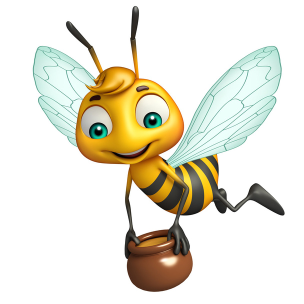 cute Bee cartoon character with honey pot - Photo, Image