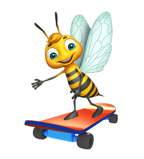 söpö Mehiläinen sarjakuvahahmo rullalauta
 - Valokuva, kuva
