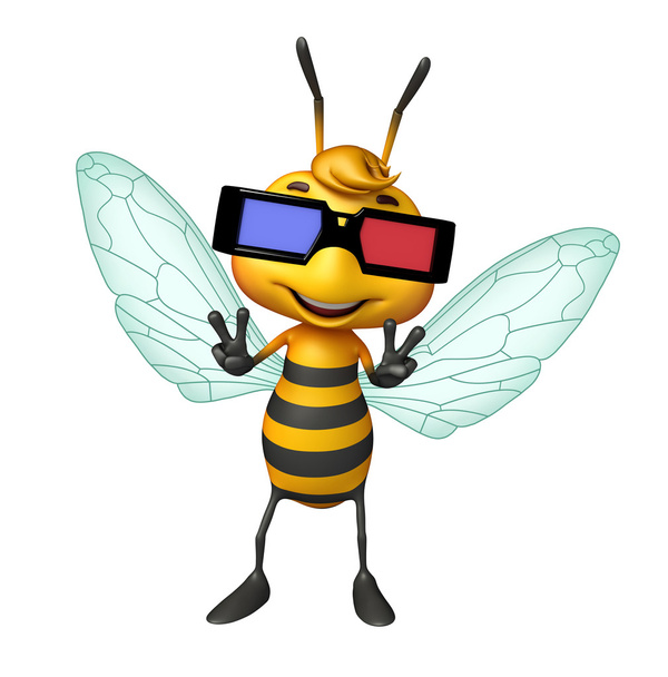 niedliche Biene Cartoon-Figur mit 3D-Brille - Foto, Bild