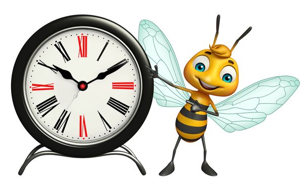 divertido personaje de dibujos animados de abeja con reloj
 - Foto, imagen