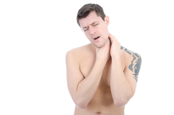 Halsschmerzen. Erwachsener Mann - Foto, Bild