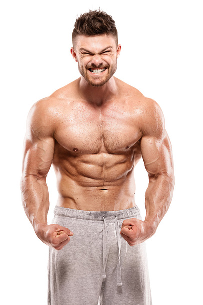 Forte Homem Atlético Fitness Modelo Torso mostrando grandes músculos
 - Foto, Imagem