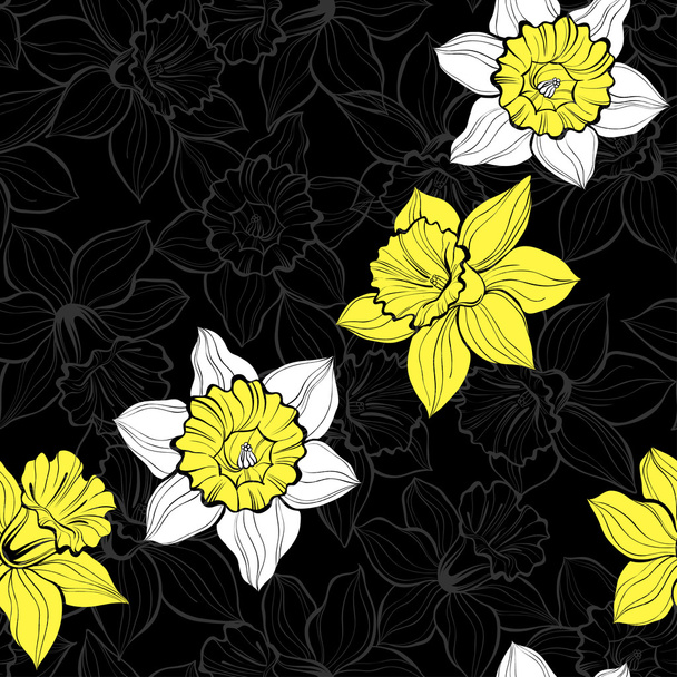 Hand-drawn daffodils pattern - Vettoriali, immagini