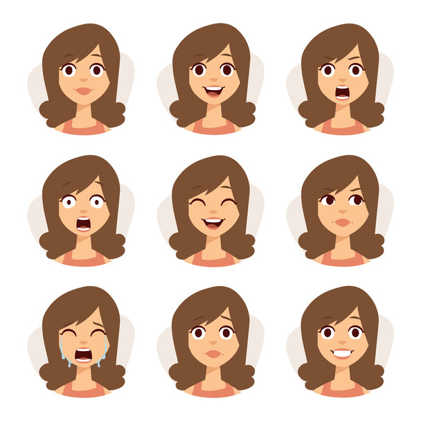 Conjunto aislado de expresiones avatar mujer cara emociones vector ilustración
. - Vector, imagen