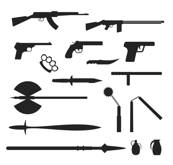 Weapons flat vector collection isolated on white background - Vector, Image