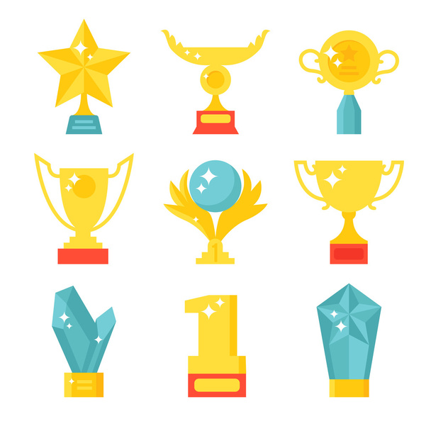 Trophy and awards icons set flat vector illustration. - Vecteur, image