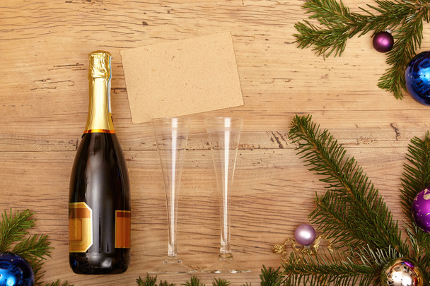 Champagne bottle, champagne glasses  - Фото, зображення