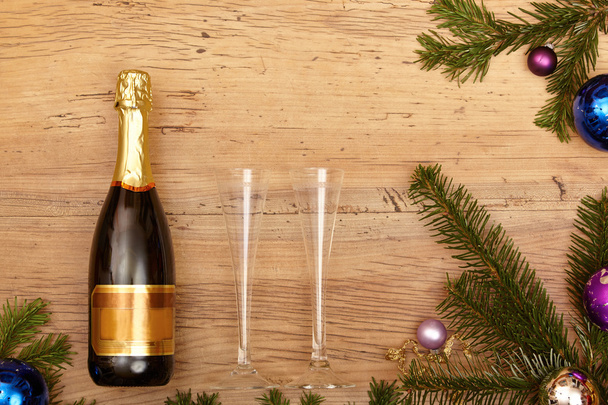 Champagne bottle, champagne glasses  - Фото, зображення