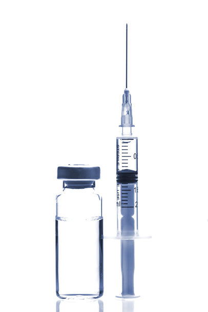 Glass Medicine Vial and Syringe on white background - Fotoğraf, Görsel