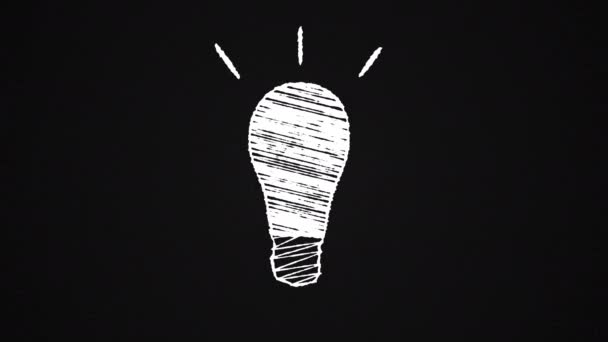 glowing lightbulb painted with chalk, idea, hand drawn animation 4K - Footage, Video