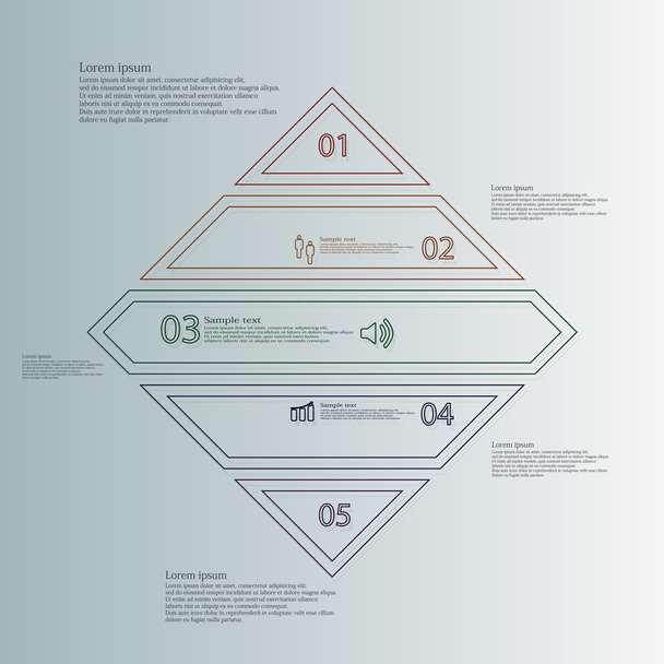Rhombus infographic template divided to five parts from double outlines - Vector, afbeelding