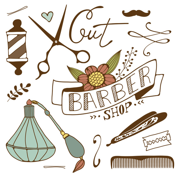 Vintage barber shop objects collection - Vector, Image