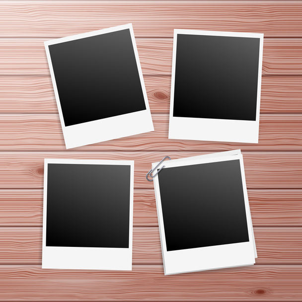 Photo Frames on Wooden Background with Paperclip - Vector, Image