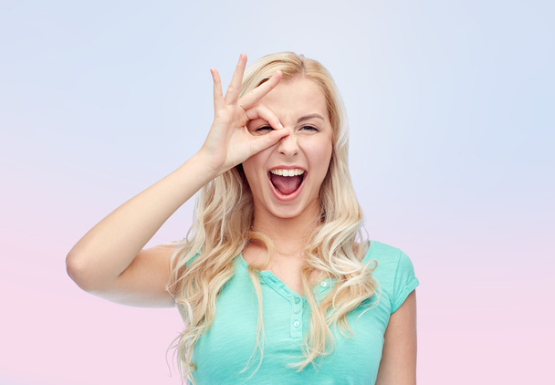 young woman making ok hand gesture - Photo, image