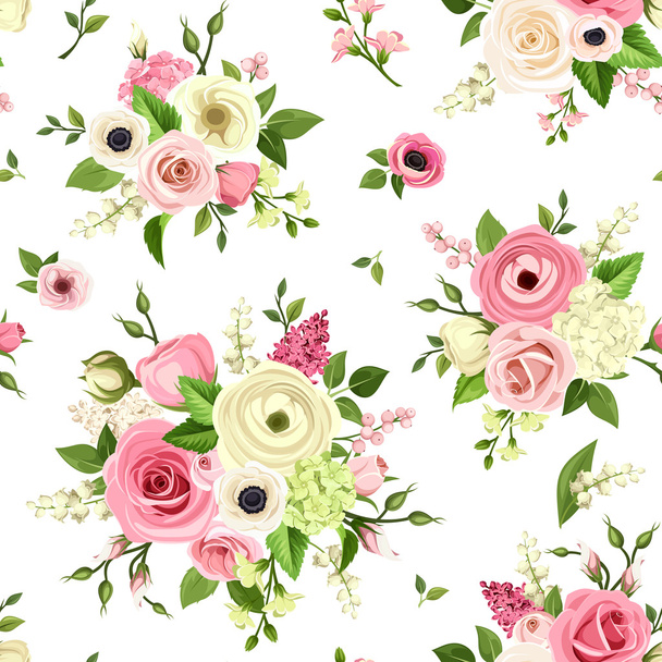 Seamless pattern with pink and white flowers. Vector illustration. - Vector, imagen