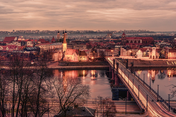 Kaunas, Lithuania: aerial view of Old Town in the sunset - Photo, Image