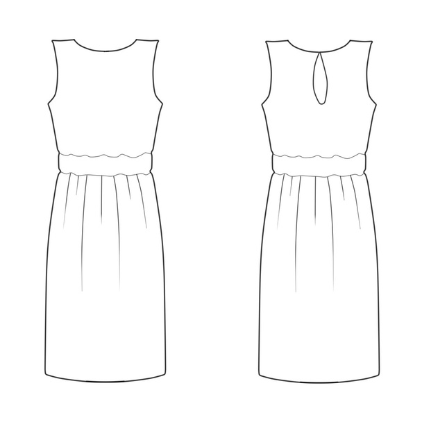 Set mode Flat sjabloon Sketch - korte vrouw jurk - Foto, afbeelding