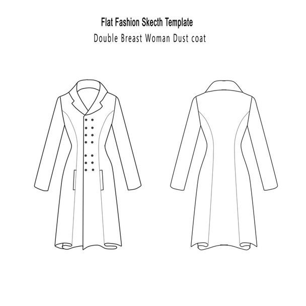 technical and Industrial Flat fashion template -Double Breast Woman Dust Coat - Fotó, kép