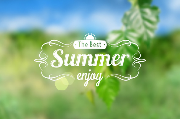 Rectangular summer postcard with green and blue blurred background. - Vector, afbeelding