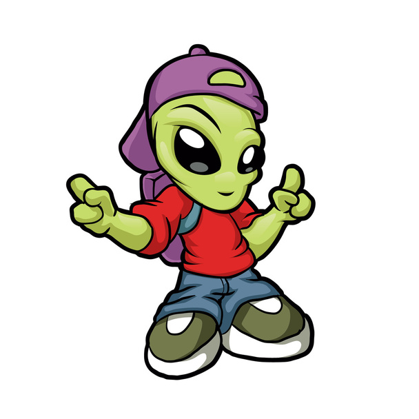 Cartoon hip hop alien.cartoon alien . - Vector, afbeelding