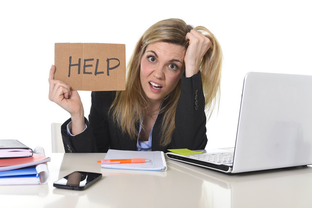 young beautiful business woman suffering stress working at office asking for help feeling tired  - Photo, Image