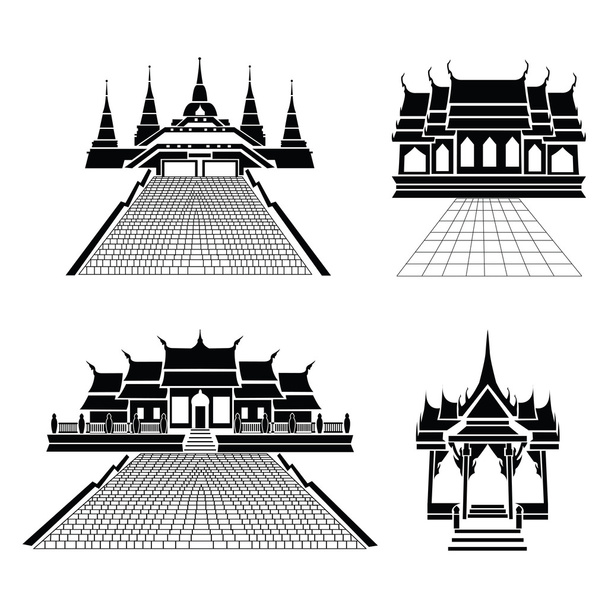 寺と仏塔のシルエット黒アイコン - ベクター画像