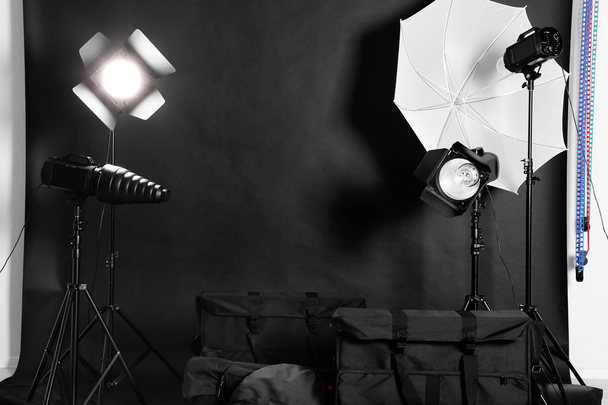 Photo studio with lighting equipment - Φωτογραφία, εικόνα