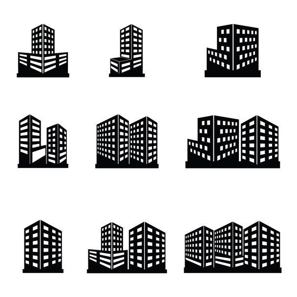 Силуэт зданий черные иконы
 - Вектор,изображение