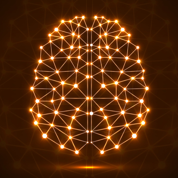 abstraktes polygonales Gehirn mit leuchtenden Punkten und Linien, Netzwerkverbindungen. Vektorillustration. Folge 10 - Vektor, Bild