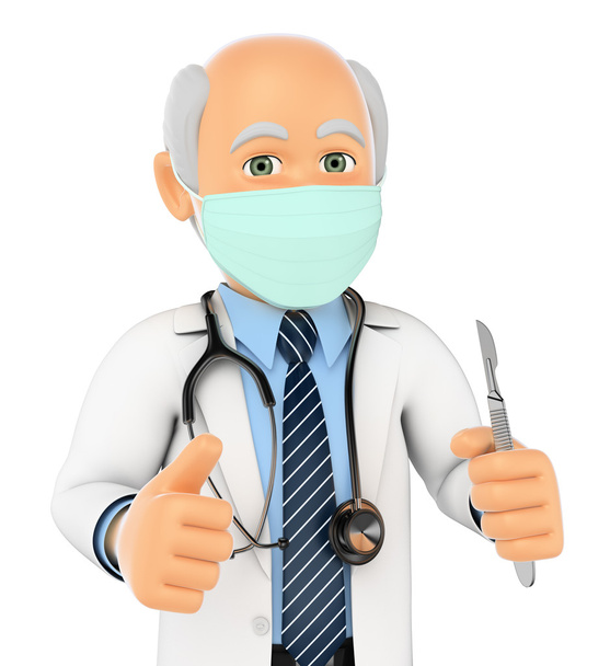 3D χειρουργός με μάσκα και νυστέρι - Φωτογραφία, εικόνα