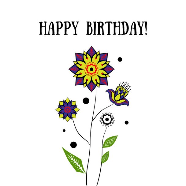 szczęśliwa kartka urodzinowa z kwiatami - Wektor, obraz