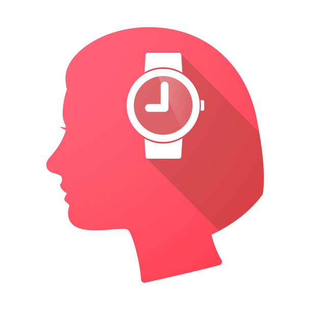 Long shadow female head with a wrist watch - Vector, Image