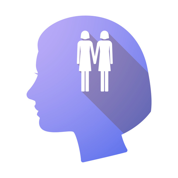 Lunga ombra testa femminile con una coppia lesbica pittogramma
 - Vettoriali, immagini
